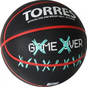 Мяч баскетбольный TORRES Game Over B02217, размер 7, резина, нейлоновый корд, бутиловая камера, черный