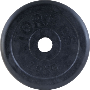 Диск обрезиненный TORRES 2.5 кг, PL50632, d.31 мм, металл в резиновой оболочке, черный