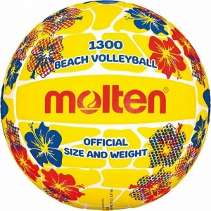 Мяч для пляжного волейбола MOLTEN V5B1300-FY размер 5, матовая синтетическая кожа ПВХ, машинная сшивка, бутиловая камера, желтый-красный-белый-синий