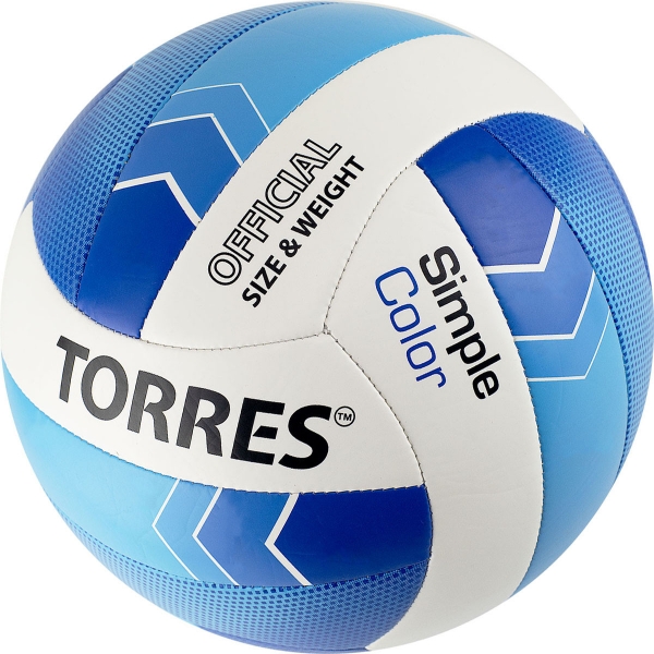 Мяч волейбольный TORRES Simple Color, V32115, размер 5, синтетическая кожа (ТПУ), машинная сшивка, бутиловая камера, белый-голубой-синий
