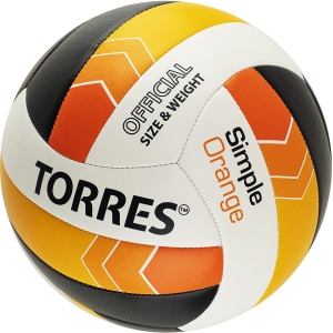 Мяч волейбольный  TORRES Simple Orange арт.V32125, р.5, синтетическая кожа (ТПУ), маш. сшивка, бутиловая камера ,бел-чер-оранж