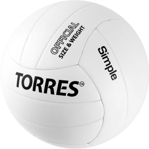 Мяч волейбольный TORRES Simple, арт. V32105, размер 5, синтетическая кожа (ТПУ), машинная сшивка, бутиловая камера ера, белый-черный