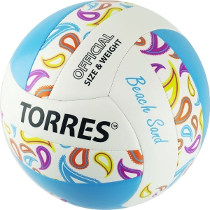 Мяч для пляжного волейбола  TORRES Beach Sand Blue арт.V32095B, р.5, синтетическая кожа (ТПУ),маш.сш,бут.к,бел-голуб