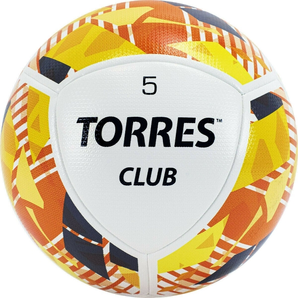 Мяч футбольный TORRES Club, арт. F320035, размер 5, 10 панели PU, гибридная сшивка, бежевый-оранжевый-серый