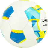 Мяч футбольный TORRES Junior-4, арт. F320234, размер 4, вес 310-330 г, глянцевый ПУ, 3 слоя, 32 панели, ручная сшивка, белый-желтый-голубой