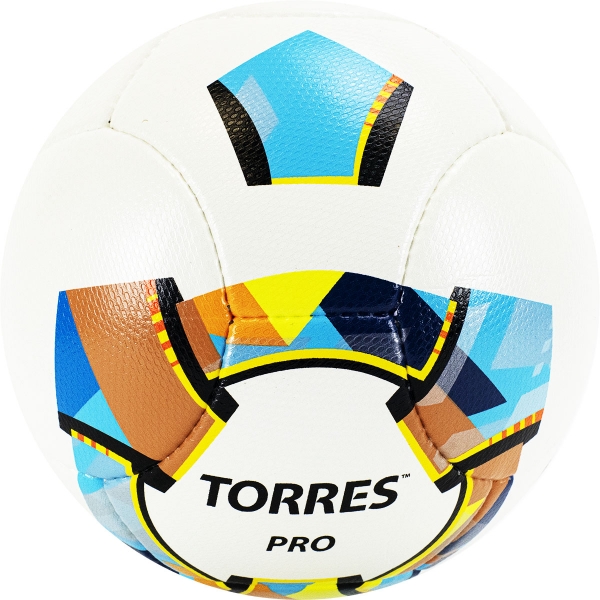 Мяч футбольный TORRES Pro, арт. F320015, размер 5, 14 панелей PU, 4 подкладочных слоя, ручная сшивка, белый-золотистый-черный