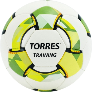 Мяч футбольный TORRES Training, арт. F320055, размер 5, 32 панели PU, 4 подкладочных слоя, ручная сшивка, белый-зелёный-серый