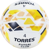 Мяч футзальный TORRES Futsal Club, арт. FS32084, размер 4, 10 панелей PU, 4 подкладочных слоя, гибридная сшивка белый-золотистый-чёрный
