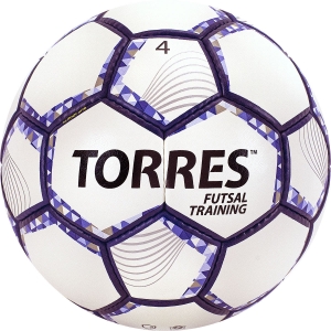 Мяч футзальный TORRES Futsal Training, арт. FS32044, размер 4, 32 панели PU, 4 подкладочных слоя, белый-фиолетовый-черный