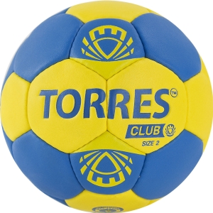 Мяч гандбольный TORRES Club, H32142, размер 2, ПУ, 5 подкладочных слоев, ручная сшивка, синий-желтый