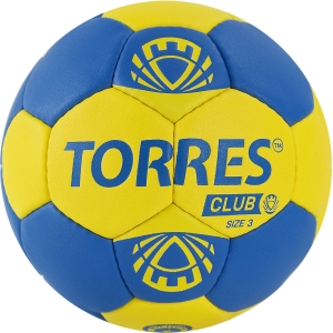 Мяч гандбольный TORRES Club, арт. H32143, размер 3, ПУ, 5 подкладочных слоев, ручная сшивка, синий-желтый