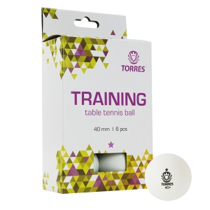 Мяч для настольного тенниса TORRES Training 1*, TT21016, диаметр 40+ мм, упаковка 6 штук, белый