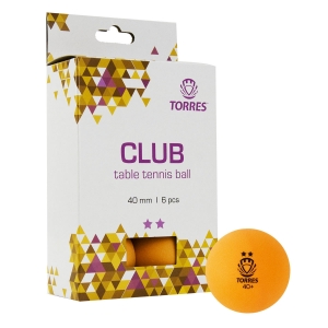 Мяч для настольного тенниса TORRES Club 2*,арт. TT21013, диам. 40+ мм, упак. 6 шт, оранжевый
