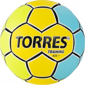 Мяч гандбольный  TORRES Training арт.H32151, р.1, ПУ, 4 подкл. слоя, руч. сшивка, желто-голубой