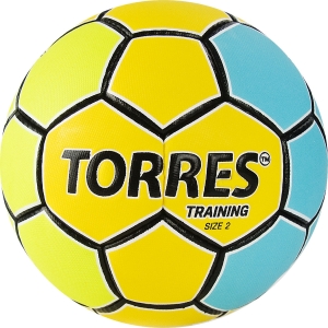 Мяч гандбольный TORRES Training, H32152, размер 2, ПУ, 4 подкладочных слоя, ручная сшивка, желтый-голубой