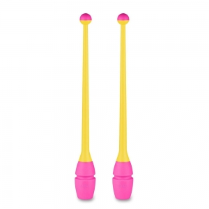 Булавы для художественной гимнастики INDIGO, арт. IN017-YP, 36 см, пластик, каучук, в комплекте 2 штуки, желтый-розовый