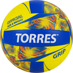 Мяч волейбольный  TORRES Grip Y арт.V32185, р.5, синтетическая кожа (ТПУ), машинная сшивка, бутиловая камера, желто-синий