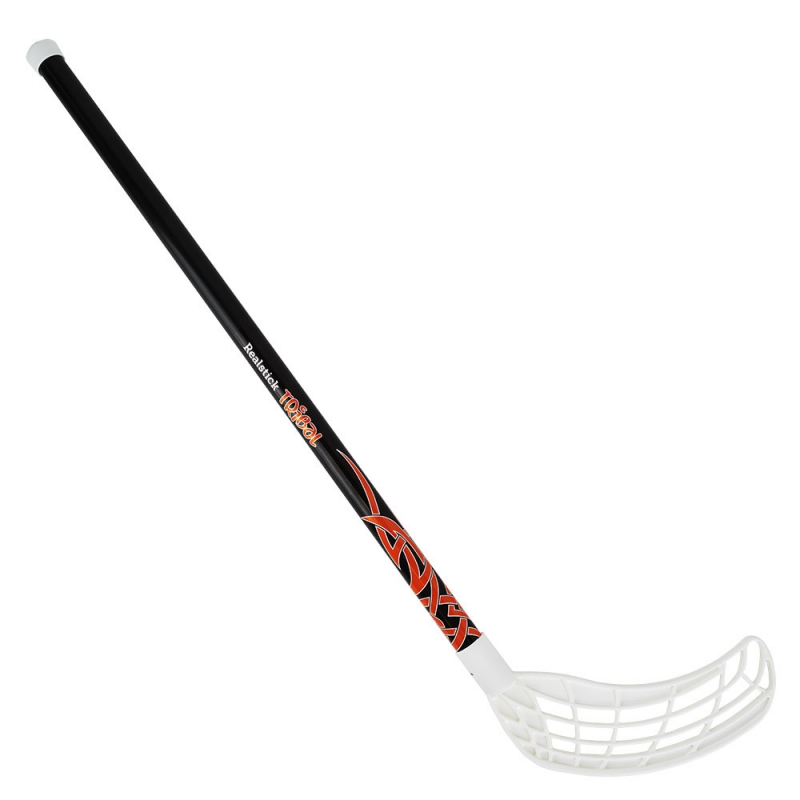 Клюшка для флорбола RealStick Tribal Jr, арт. MR-KF-TR70-WH, 70 см, прямой крюк, пластик, черный-белый-оранжевый