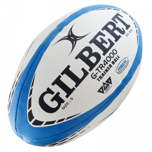 Мяч для регби GILBERT G-TR4000 арт.42098105, р.5, резина, ручная сшивка, бело-черно-голубой