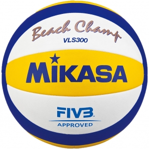 СЦ*Мяч для пляжного волейбола MIKASA VLS300, размер 5, FIVB Approved, синтетическая кожа микрофибра, машинная сшивка, белый-синий-желтый