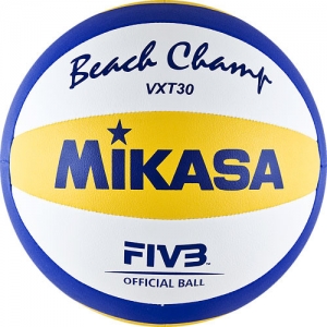 СЦ*Мяч для пляжного волейбола MIKASA VXT30, мягкая синтетическая кожа (ПУ), машинная сшивка, 10пан, бутиловая камера, нейлоновый корд, белый-синий-желтый