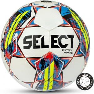 Мяч футзальный SELECT Futsal Mimas, арт. 1053460005, размер 4, BASIC, 32 панели, гладкий ПУ, ручная сшивка, бел-сине-красный