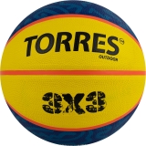 Мяч баскетбольный TORRES 3х3 Outdoor, B022336 размер 6, 8 панелей, резина, бутиловая камера, нейлоновый корд, жёлто-синий