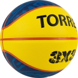 Мяч баскетбольный TORRES 3х3 Outdoor, B322346 размер 6, 8 панелей, ПУ, бутиловая камера, нейлоновый корд, жёлто-синий