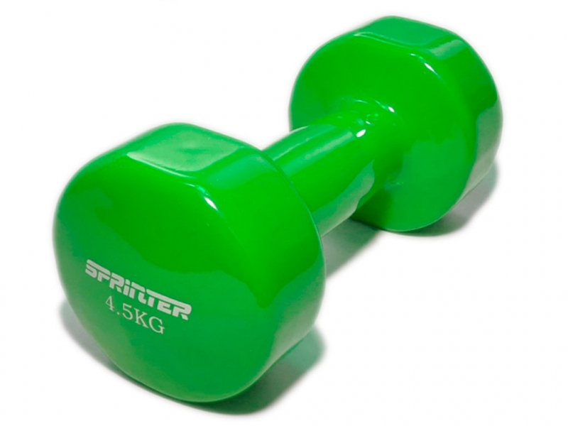 Гантель виниловая SPRINTER. Вес 4.5 кг. (Зелёный)