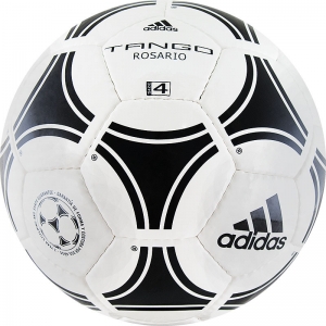 Мяч футбольный ADIDAS Tango Rosario, 656927, размер 4, 32 панели, глянцевый ПУ, ручная сшивка, латексная камера, бел-черный