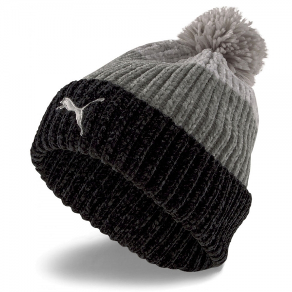 Шапка спортивная зимняя PUMA Ws Pom Beanie, 02343601, 100% полиэстер, черный-серый