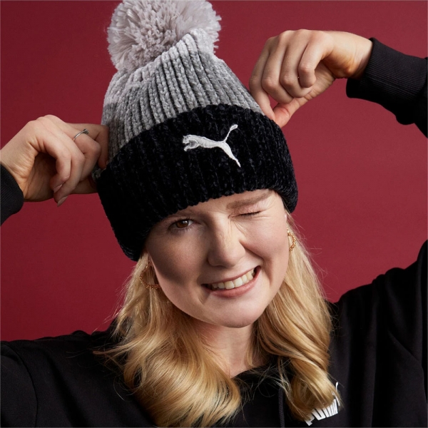 Шапка спортивная зимняя PUMA Ws Pom Beanie, 02343601, 100% полиэстер, черный-серый