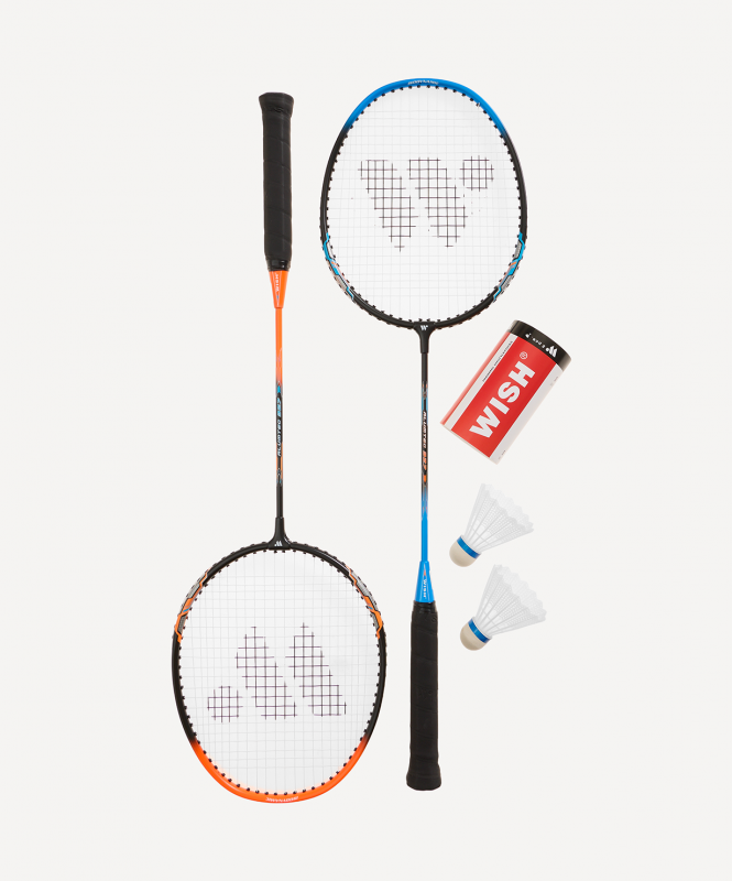 Набор для бадминтона WISH Alumtec 327, 2 ракетки, 2 волана, оранжевый/синий ЦБ-00008282
