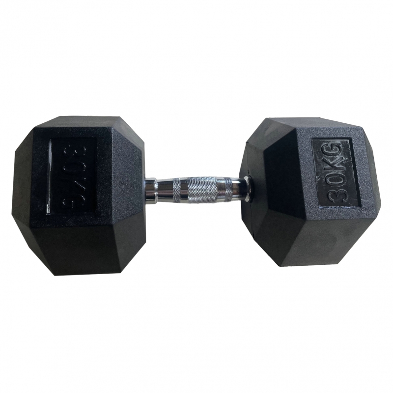 Обрезиненная гексагональная гантель INEX Hex Dumbbell 30 кг, черный, 1 шт