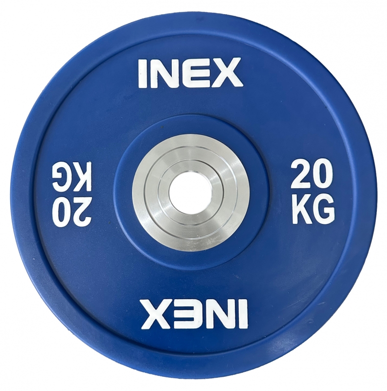 Олимпийский диск в уретане INEX PU Bumper Plate 20 кг, синий/белый