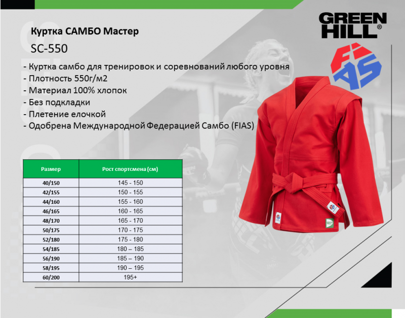 Куртка САМБО Мастер FIAS Approved красная Green Hill SC-550 54/185
