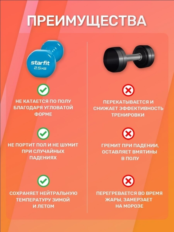 Гантель виниловая DB-101 2,5 кг, синий, Starfit