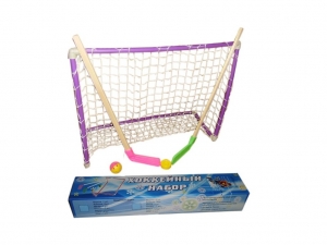 Хоккейный набор (2клюшки+1ворота с сеткой+шайба+мячик) в коробке (05-21)