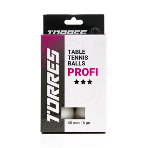 Мяч для наст. тенниса TORRES Profi 3 ×, TT23012, диам. 40+мм, упак. 6 шт, белый