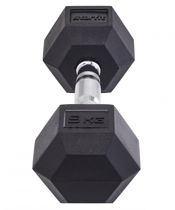 Гантель гексагональная DB-301 9 кг, обрезиненная, черный, Starfit УТ-00019790