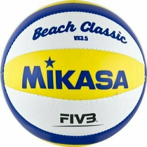 Мяч для пляжного волейбола сувенирный MIKASA VX3.5 размер 1, диаметр 15 см, синтетическая кожа ПВХ, белый-желтый-синий