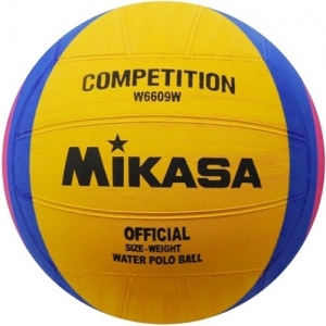 Мяч для водного поло MIKASA W6609W размер 4, женский, резина, вес 400-450гр, окружность 65-67 см, желтый-синий-розовый