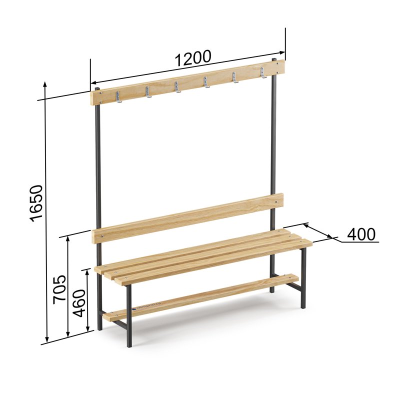 Скамейка с вешалкой для раздевалки (L=1200)