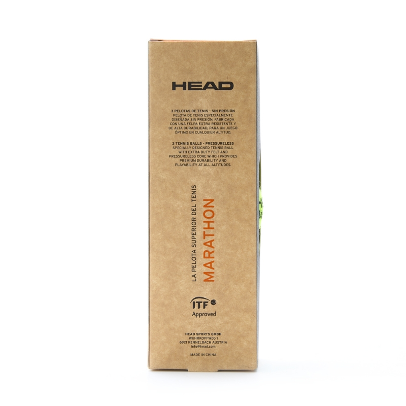 Мяч теннисный HEAD Marathon 3B, 578183, крафт. упак.3шт, без давления, фетр, нат.резина, желтый
