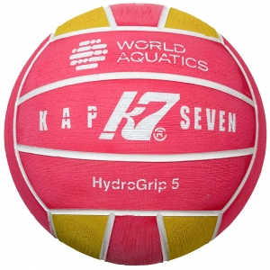 Мяч для водного поло KAP7 HydroGrip World Aquatics, 98202 размер 5, муж., резина, 400-450гр, розов-желт-бел