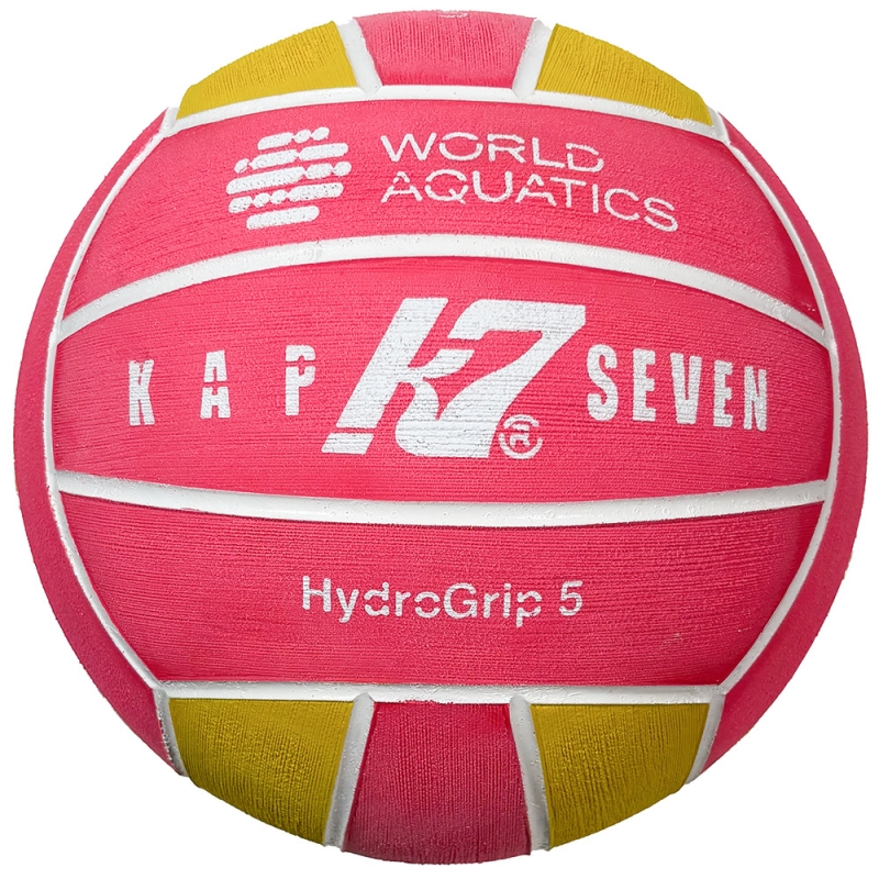 Мяч для водного поло KAP7 HydroGrip World Aquatics, 98202 размер 5, муж., резина, 400-450гр, розов-желт-бел