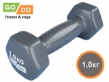 Гантель GO DO в виниловой оболочке. Вес 1 кг. (Серый)