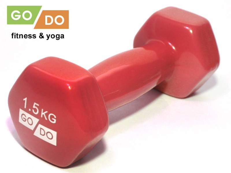 Гантель GO DO в виниловой оболочке. Вес 1.5 кг. (Красный)