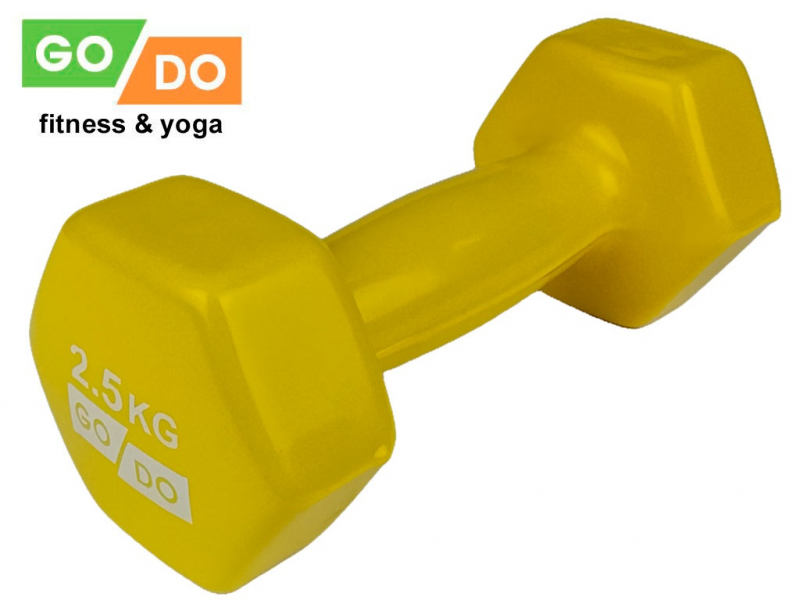 Гантель GO DO в виниловой оболочке. Вес 2.5 кг. (Жёлтый)