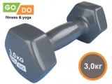 Гантель GO DO в виниловой оболочке. Вес 3 кг. (Серый)